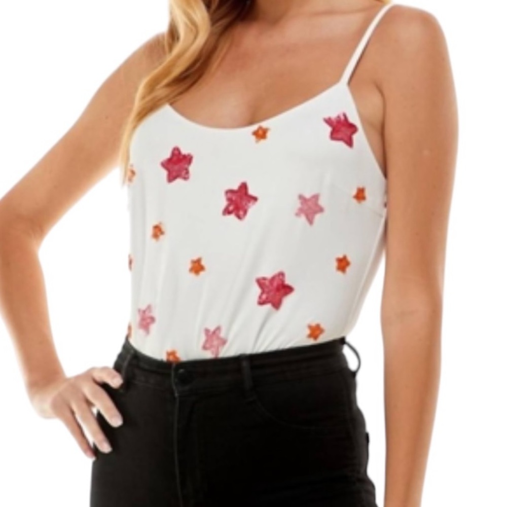 TCEC White with Pink Sequin Stars Bodysuit M